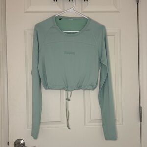 Gymshark Sage Green Cropped Long Sleeve Drawstring Top